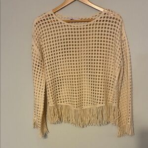 SO Cream Open-Knit Fringe Sweater